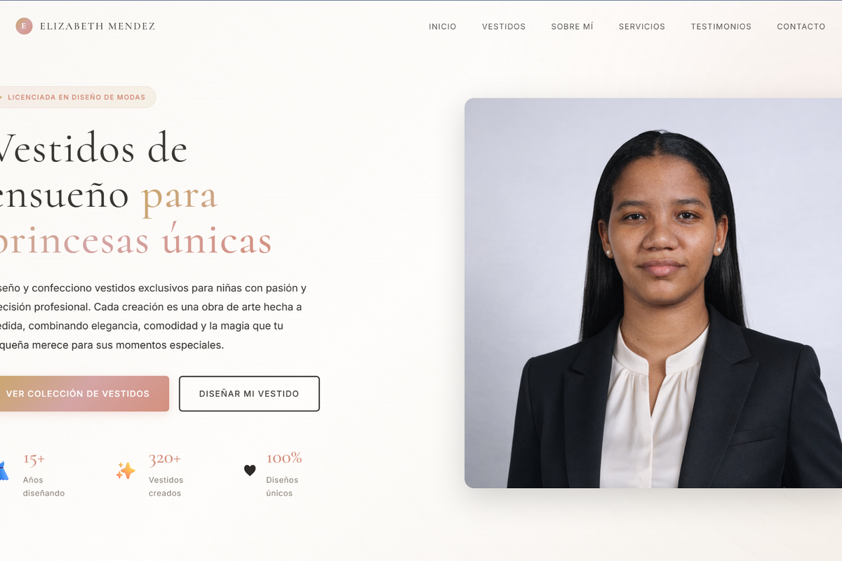 Elizabeth Mendez — Portafolio de diseñadora de moda con catálogo y calculadora de presupuesto