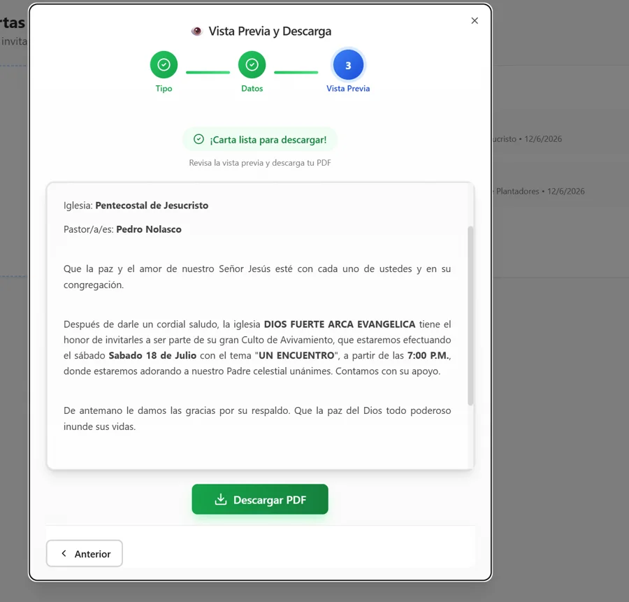 Church Program Manager — Vista previa y descarga de carta generada