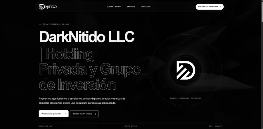 DarkNitido LLC — Corporate landing page for a business holding company