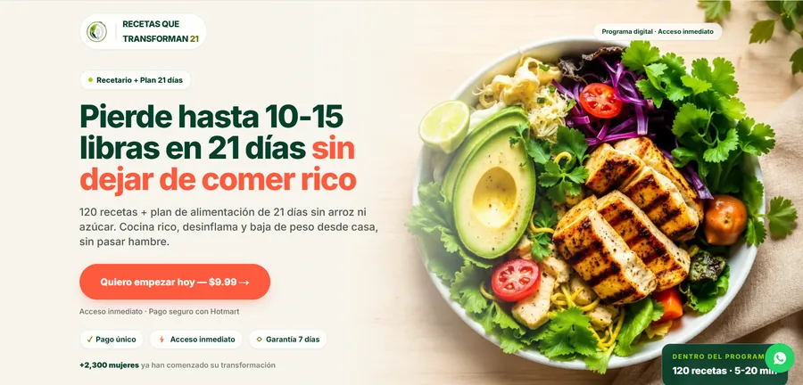Recetas que Transforman21 — Landing de ventas para programa de recetas y plan de alimentación
