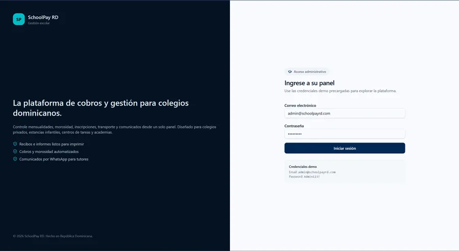 SchoolPay RD — SaaS de cobros y gestión para colegios dominicanos